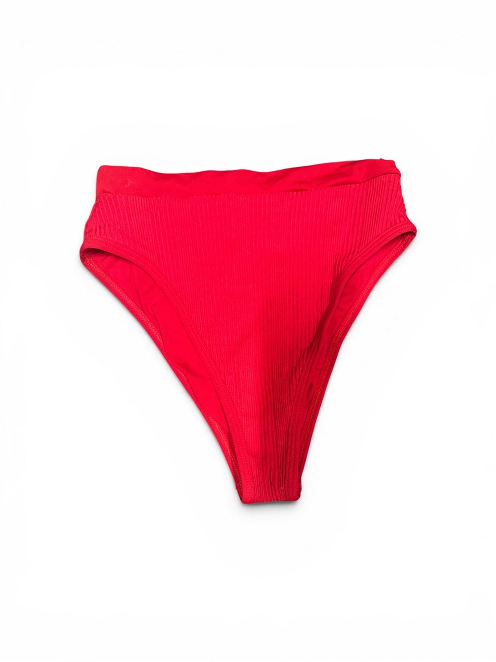 l*space Red High-Waist Ribbed Bikini Bottom